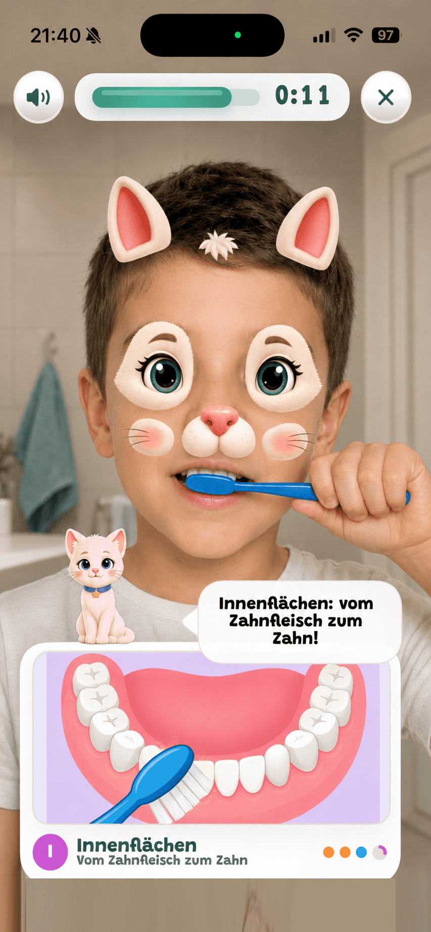 Brushlings AR brushing mode with cat mask