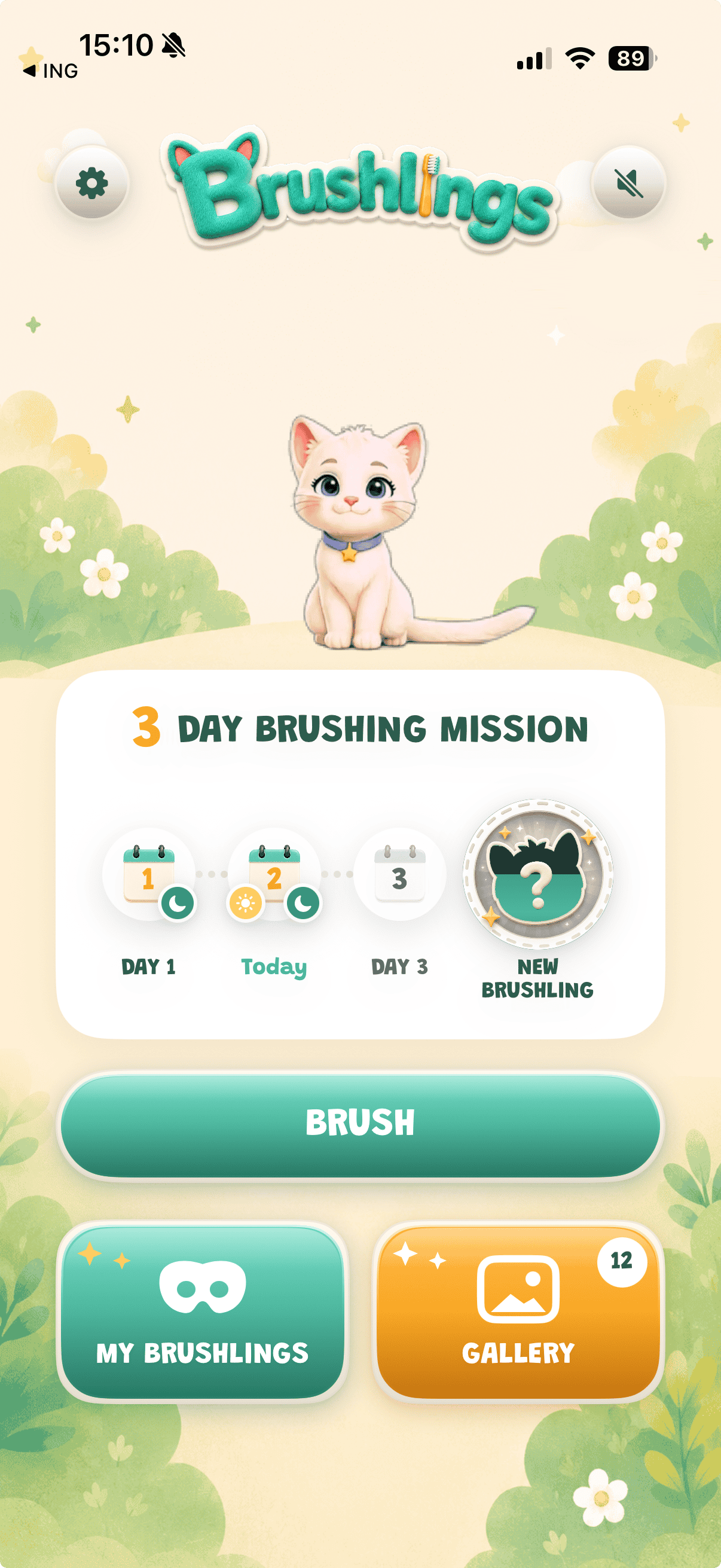 Brushlings home screen with daily mission