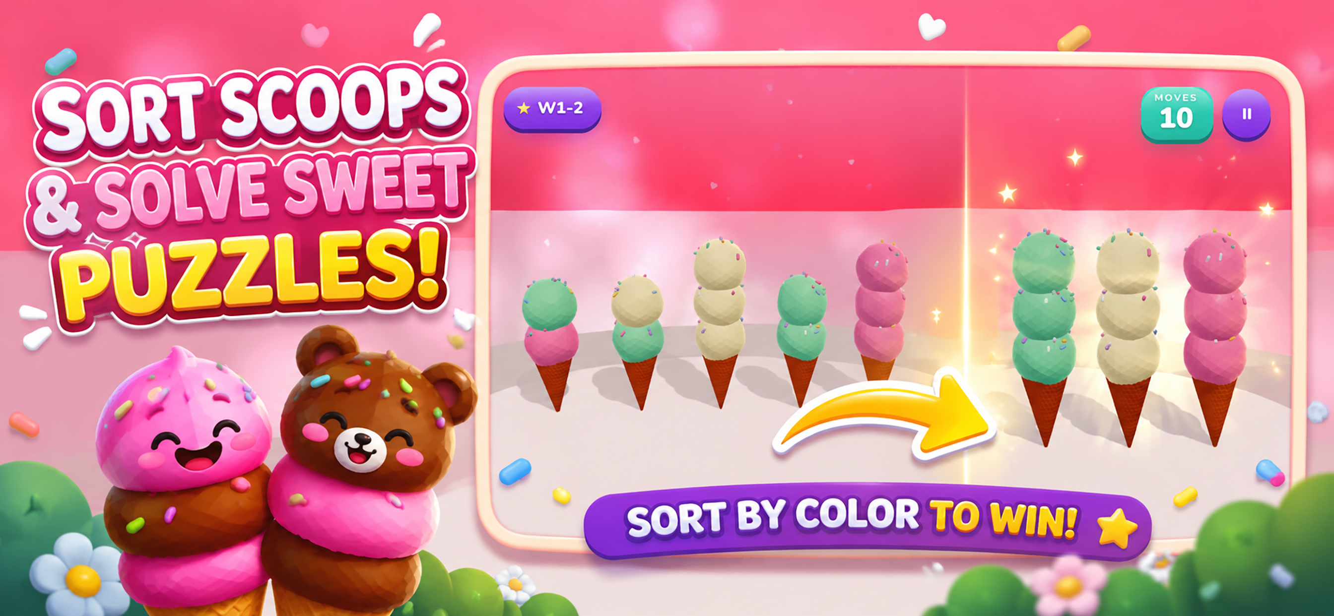 Sorting coloured scoops to solve a puzzle