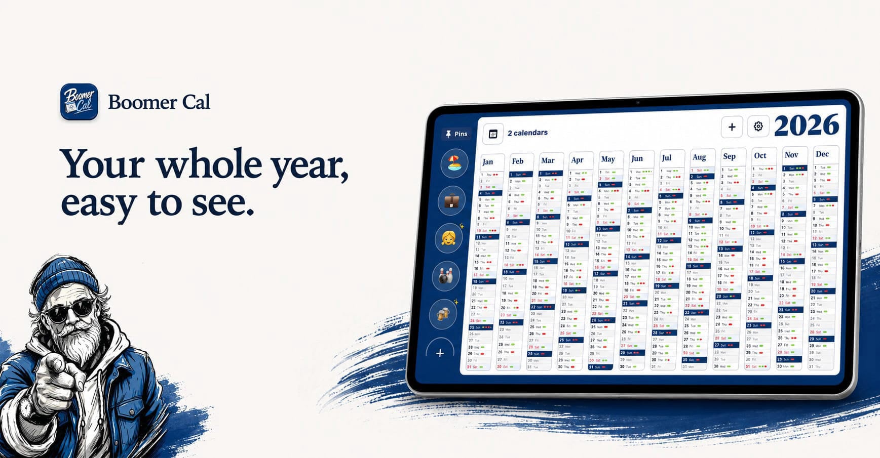Boomer Cal year calendar app