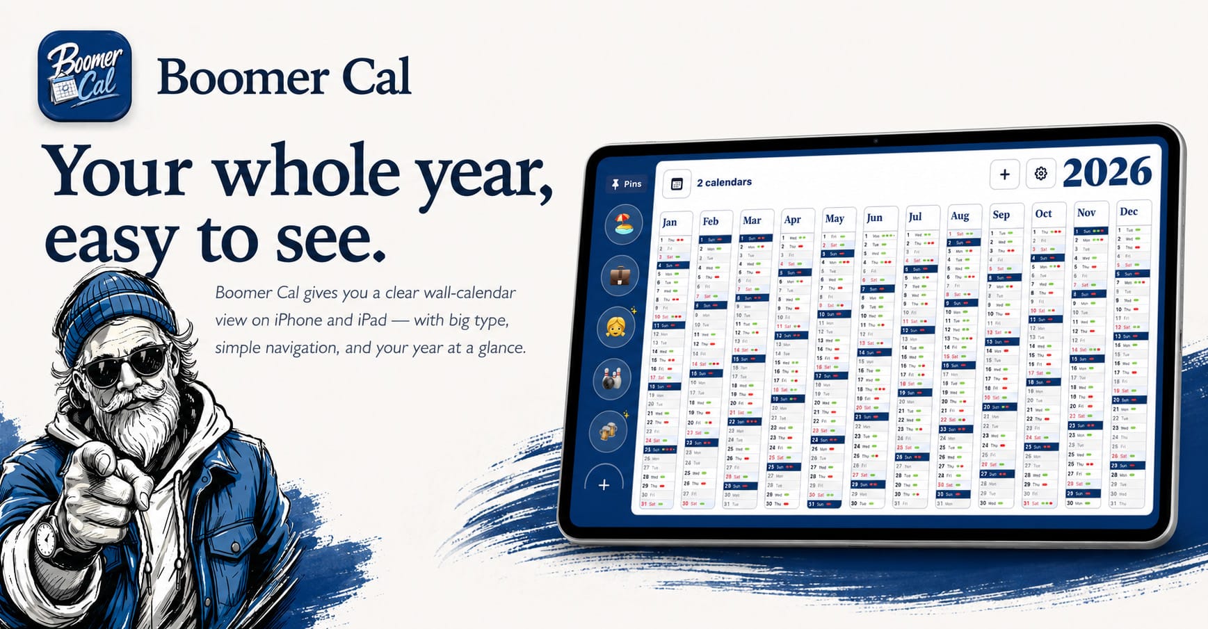 Boomer Cal year calendar app