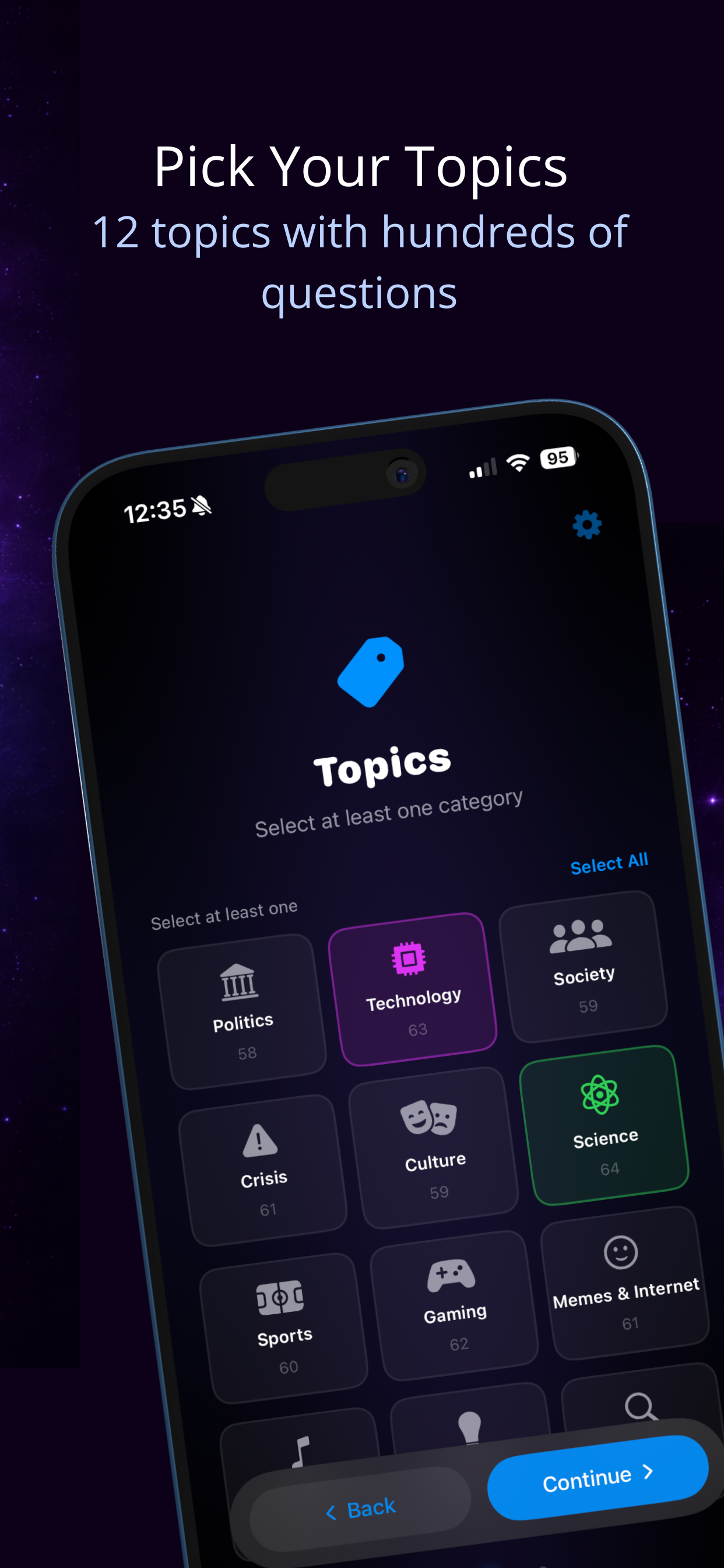 Topic selection grid